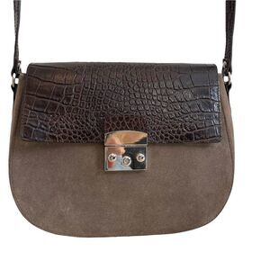 Claudia Firenze Made in Italy Suede Croc Embossed Leather Crossbody